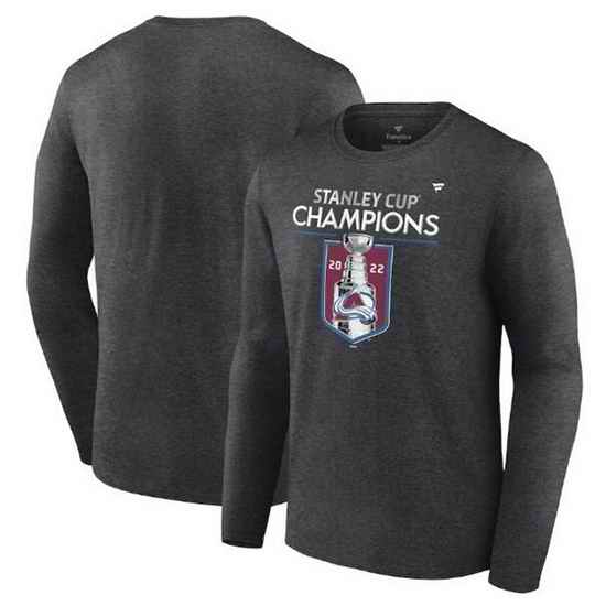 Men Colorado Avalanche Heathered Charcoal 2022 Stanley Cup Champions Locker Room Long Sleeve T Shirt